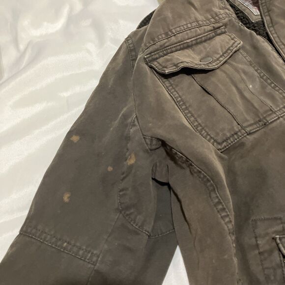 Levi's Hooded Sherpa Lined Trucker Jacket Hoodie Brown Mens L Workwear Outdoor - Picture 5 of 10